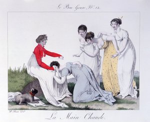 لعبة "La Main Chaude" ("Hot Cockles") ، أوائل القرن التاسع عشر (نقش الألوان)